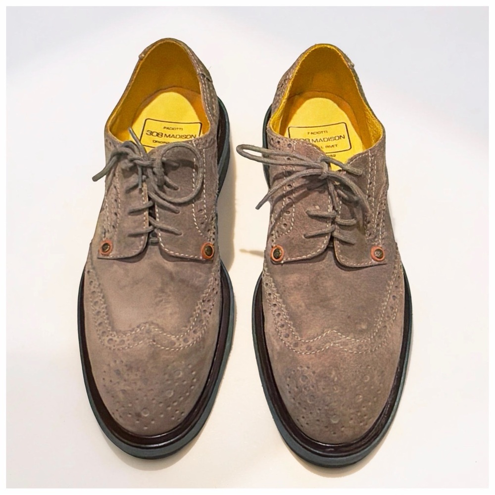 Cesare Paciotti Suede Wingtip Derby Shoes Taupe Chunky Sole Italian Luxury | 9